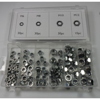 100pc Nylon Locknut Set Assorted Zinc Plated With Storage Case