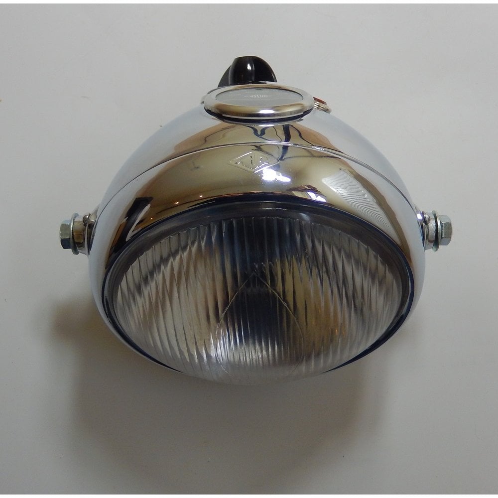 6 1/2 Inch Miller Type Headlamp 2 Hole Flat Glass Chrome