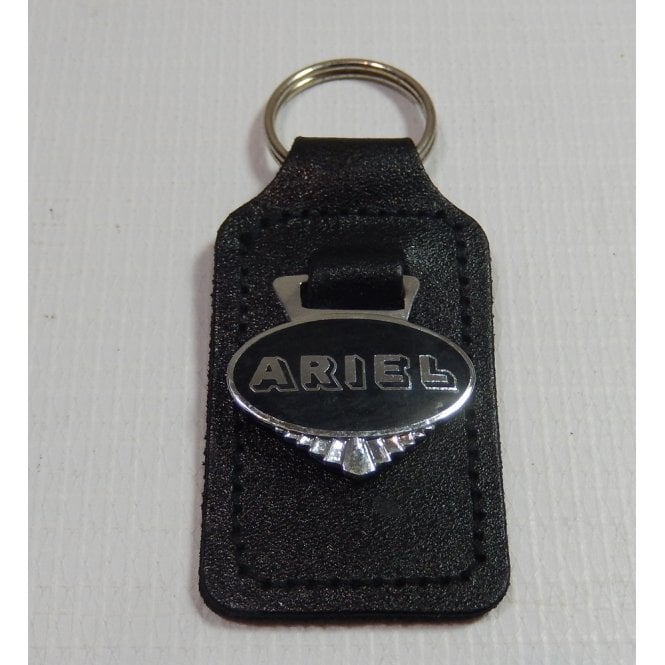 AJS & Matchless Ariel Leather Key Fob With Enamel Badge Logo Black & Chrome UK Made