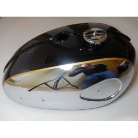 BSA A50, A65 Black & Chrome Fuel Tank Gold Lining Pear Shaped Badge 4 Gallon OEM 68-8003