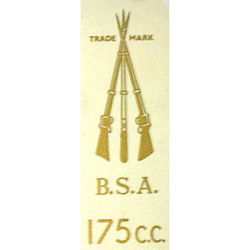 BSA Arms 175cc Classic Motorcycle Transfer Sold in Singles Gold Lettering