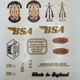 BSA FULL WET TRANSFER SET FOR CLASSIC MOTORCYCLES