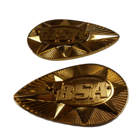BSA Large Pear Shaped Tank Badges Finished in Gold Sold in Pairs