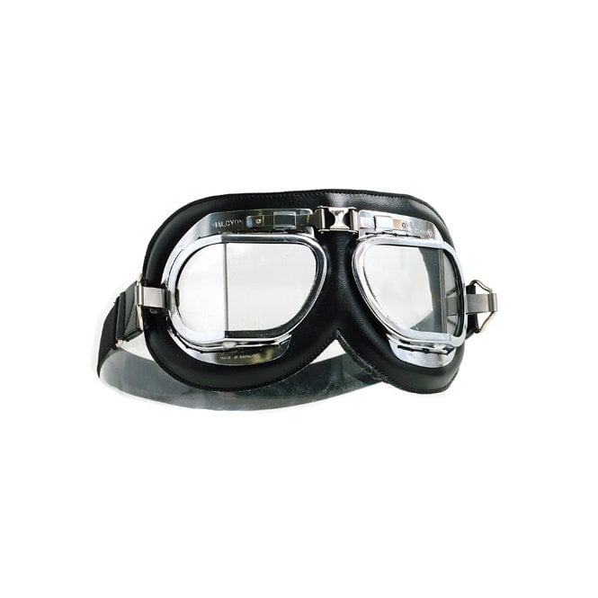Halcyon Genuine Mark 4 Silver Cross Goggles Black Leather Made in England