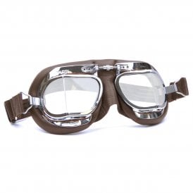 Genuine Halcyon Mark 49 Compact Brown Leather Goggles & Chrome Made in England