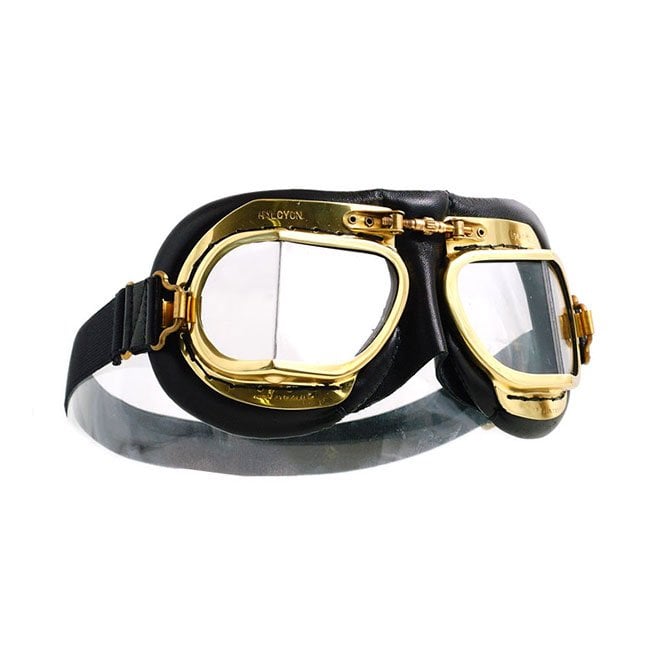 Halcyon Genuine Mark 49 Leather Goggles Antique Gold & Black Leather Made in England