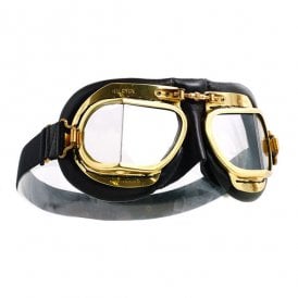 Genuine Halcyon Mark 49 Leather Goggles Antique Gold & Black Leather Made in England