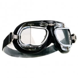 Genuine Halcyon Mark 49 Leather Goggles Black & Chrome Made in England