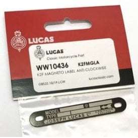 Genuine Lucas Classic K2F Magneto Label Black & Silver Anti Clockwise