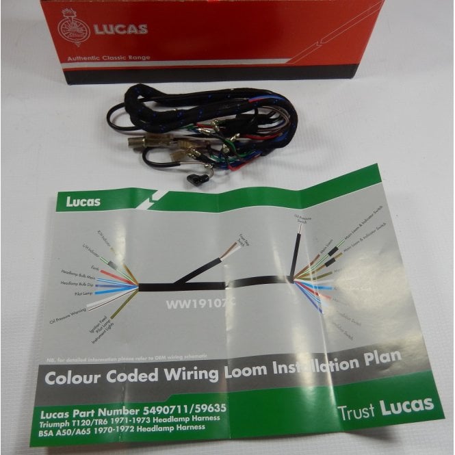 Lucas Genuine Triumph T120, TR6 , BSA A50, A65 Headlamp Wiring Harness LU5490711