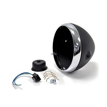 Headlamp Shell Black Plain & Rim 7" With Wiring Grommet Hole