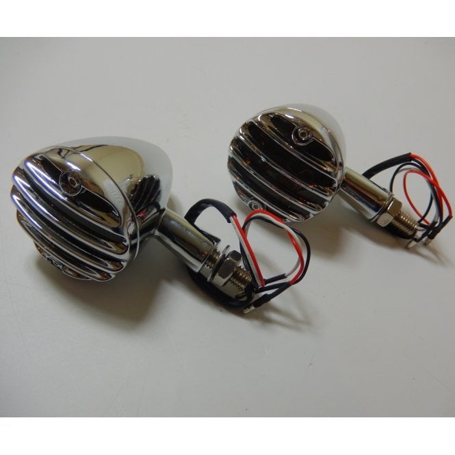 Motorcycle Custom Chrome Indicators Sold as Pair Chrome Gated Led Bulbs
