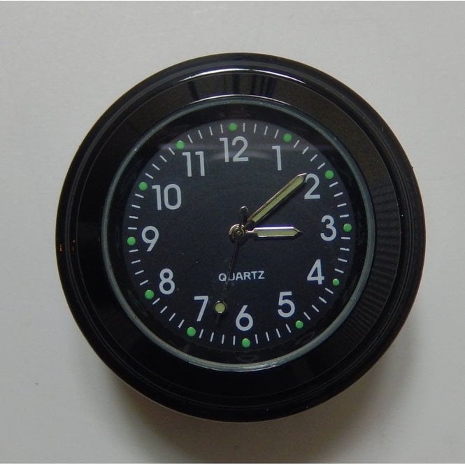 Motorcycle Handle Bar Quartz Precision Clock Finished in Gloss Black Clamp-on 42mm Diameter