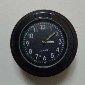 Motorcycle Handle Bar Quartz Precision Clock Finished in Gloss Black Clamp-on 42mm Diameter