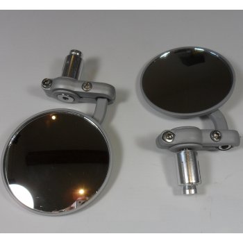 Pair of Bar End Mirrors Universal Fitment Silver Grey Finish Alloy) (Sold as a Pair)