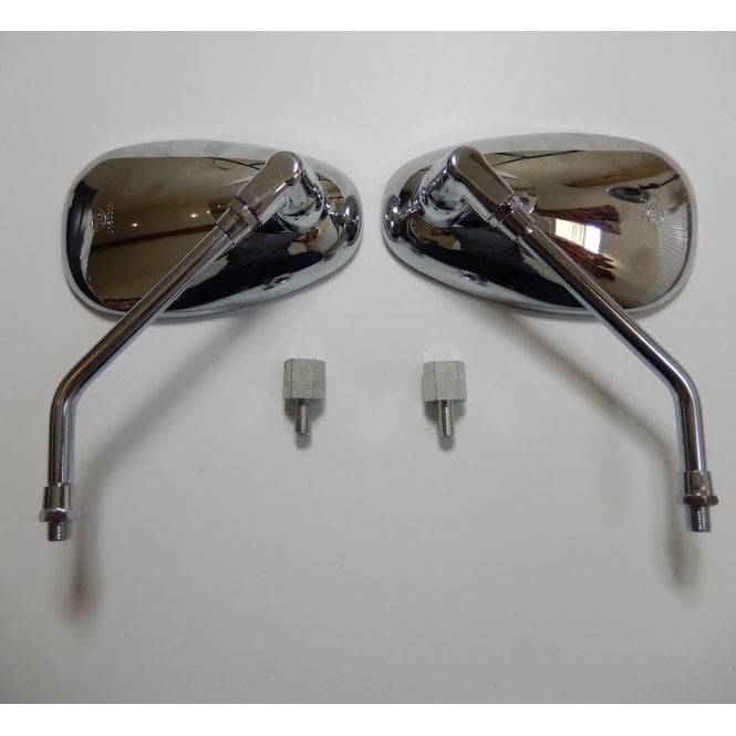 Pair of High Quality Oval Chrome Mirrors Round 4" Left & Right Hand Set 10mm / 8mm Fixing