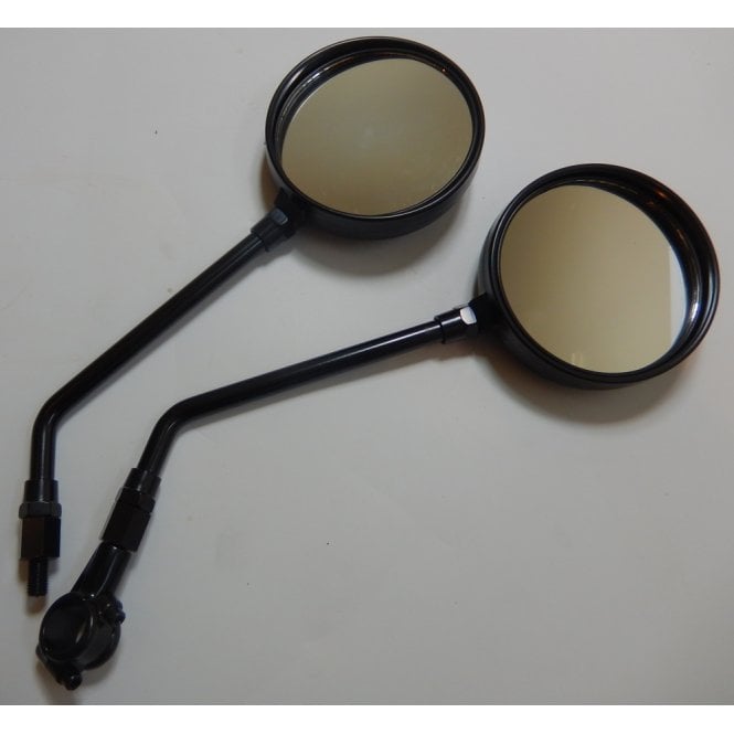 Pair of Universal Mirror 10mm Black Round Left & Right Hand With Clamps For 7/8" Handlebars