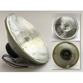  Replica Lucas 7" HeadLight Unit, Flat lens, with Pilot Aperture Right Hand Drive for US / Export