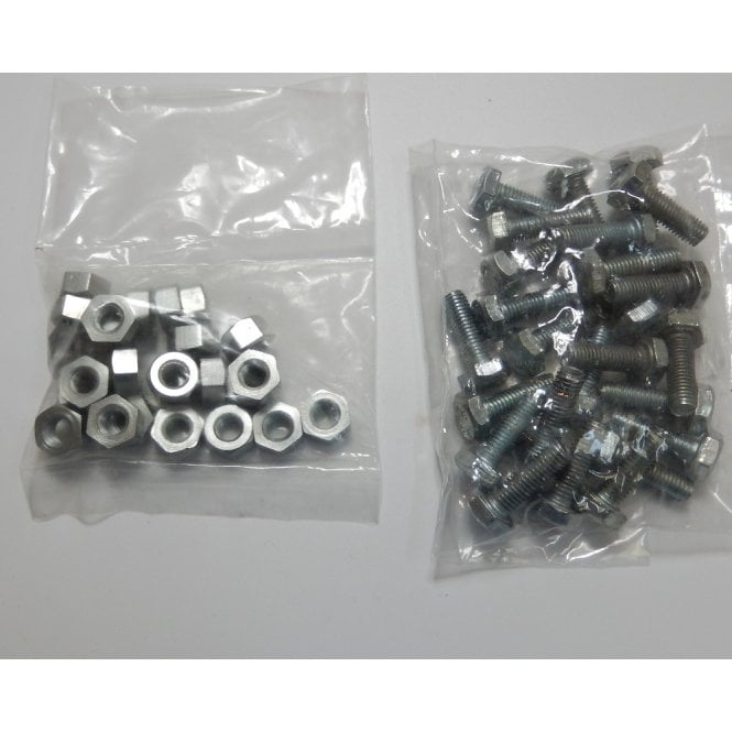 Set of 25 1/4" x 1" Cycle Thread Nuts & Bolts 26TPI Zink Plated