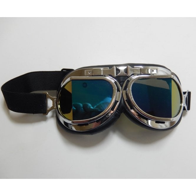 Tinted Goggles Goggles Black Chrome Split Lenses Soft Eye Padding, Adjustable Strap CE Stamped