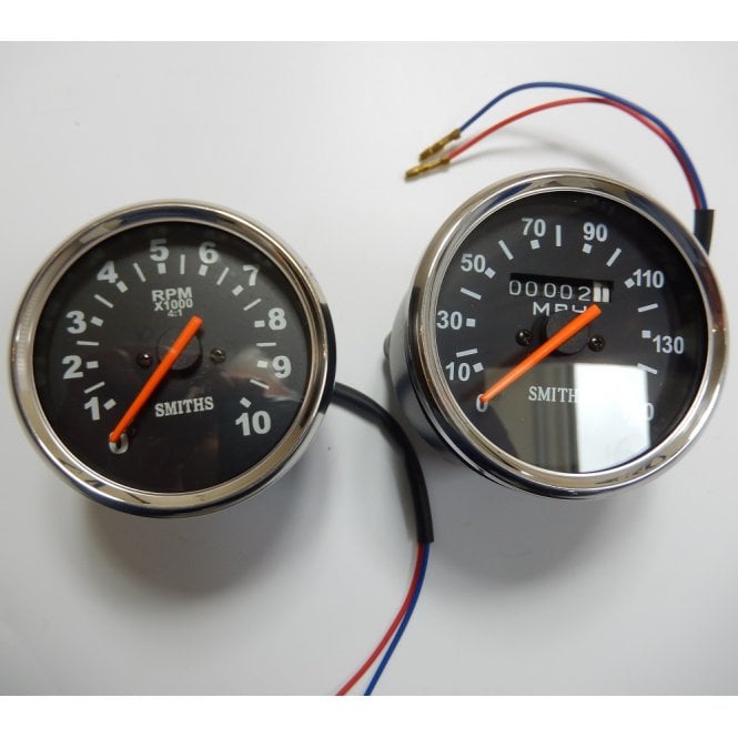 Triumph, BSA, Norton Speedometer & Tachometer Matching Set Black Face With Bulb Holders