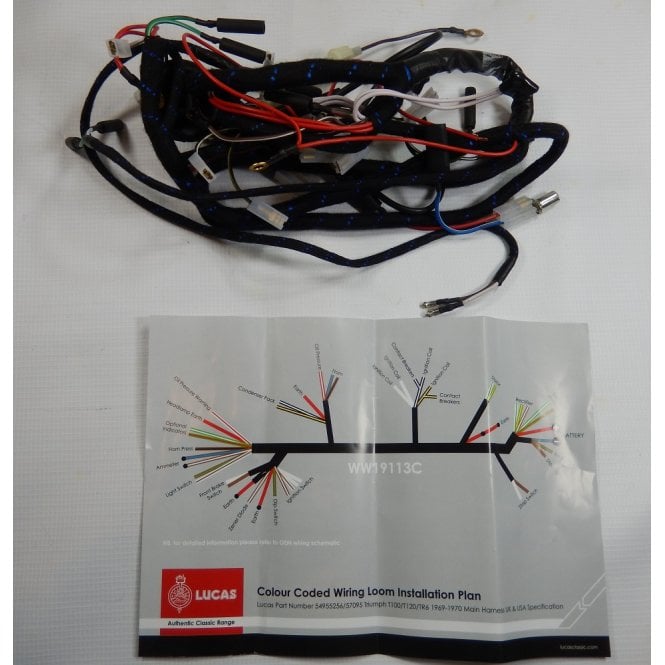 Lucas Triumph T100, T120, TR6 Main Wiring Harness Genuine LU54955256, 57095