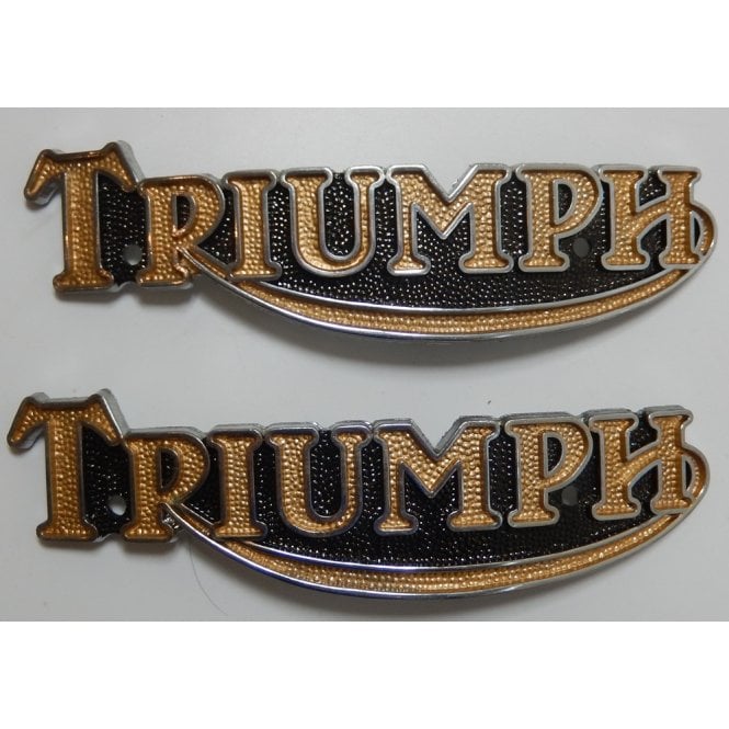 Triumph T140, T160 Tank Badges (Pair) Original New Old Stock F5972 Black & Gold