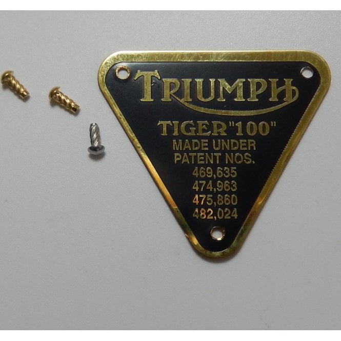 Triumph Tiger 100 Brass Patent Plate Supplied With Rivets Made in England OEM No 70-1678
