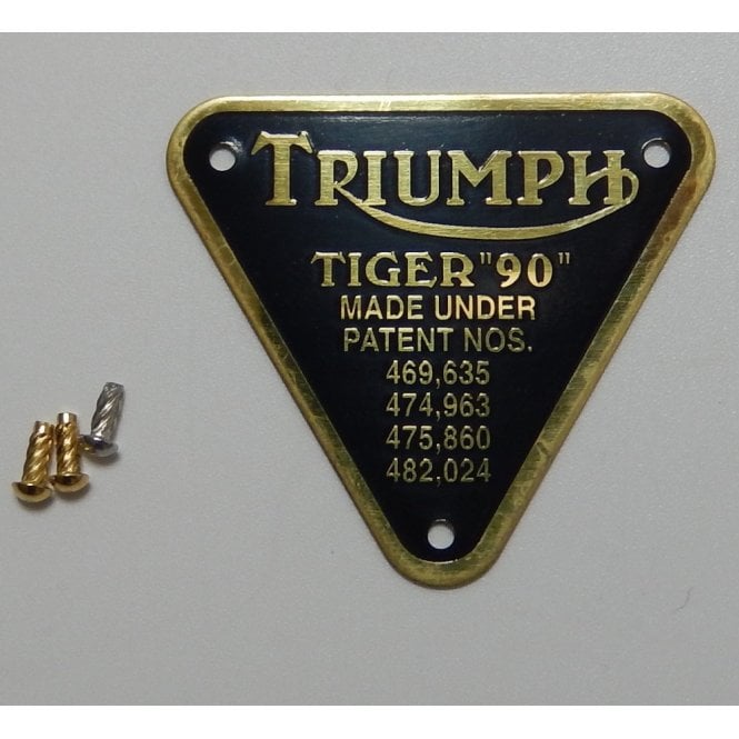 Triumph Tiger 90 Patent Plate Brass With Rivets Made in England OEM 70-4016D