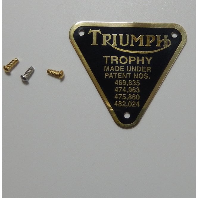 Triumph Trophy Patent Plate Brass With Rivets Made in England OEM No 70-2876