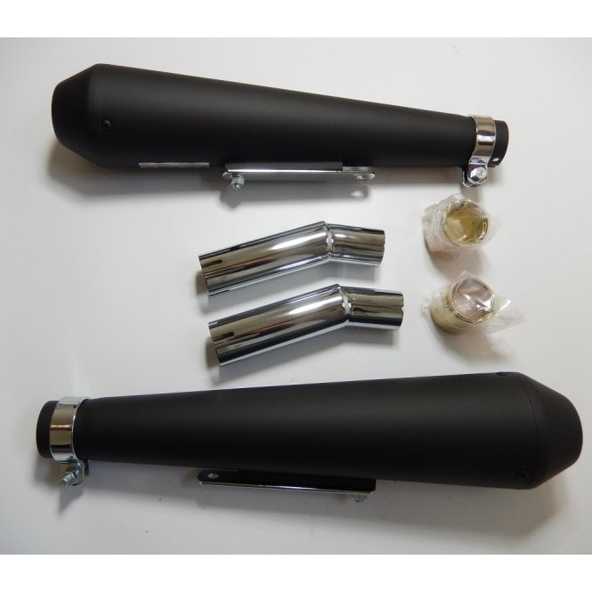Triumph Universal Megaphone Silencer Kit Complete With Adaptors & Matt Black Silencers