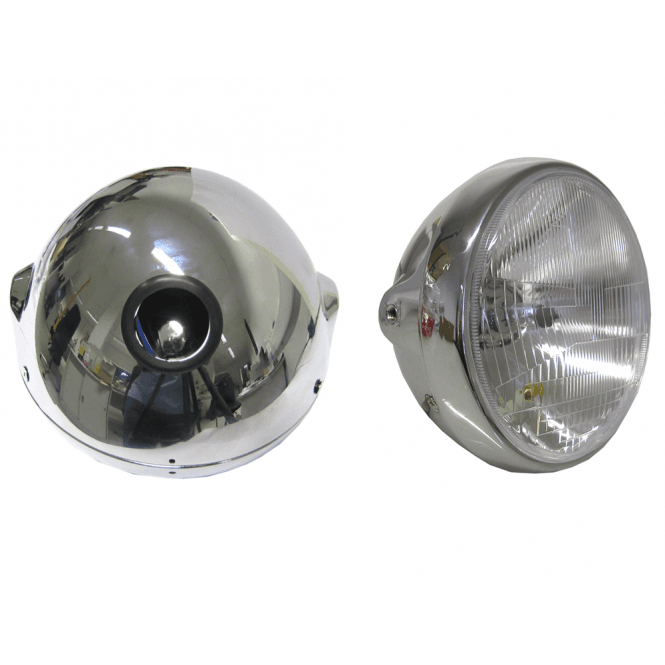 Universal 7" Complete Headlamp With Beam Unit Chrome Single Hole With 12V Halogen Bulb