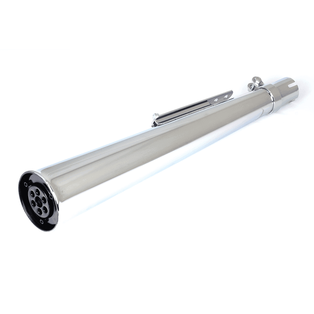 thumbnail interactive-video image 1 of 🎺 Tulip Type Megaphone Exhaust Silencer For Classic Motorcycles – Cafe Racer Style 1 of 3