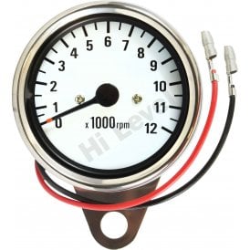 Universal Electronic Tacho 60mm Diameter White Face With Chrome Body 0-12,000 RPM