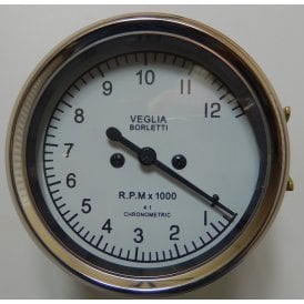 Veglia Borretti Type Tachometer 0-12,000 RPM White Face Black Body 4:1 Ratio UK Fitting