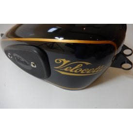 Velocette Mac Fuel Tank Painted & Striped Black & Gold With Knee Grips Fitted